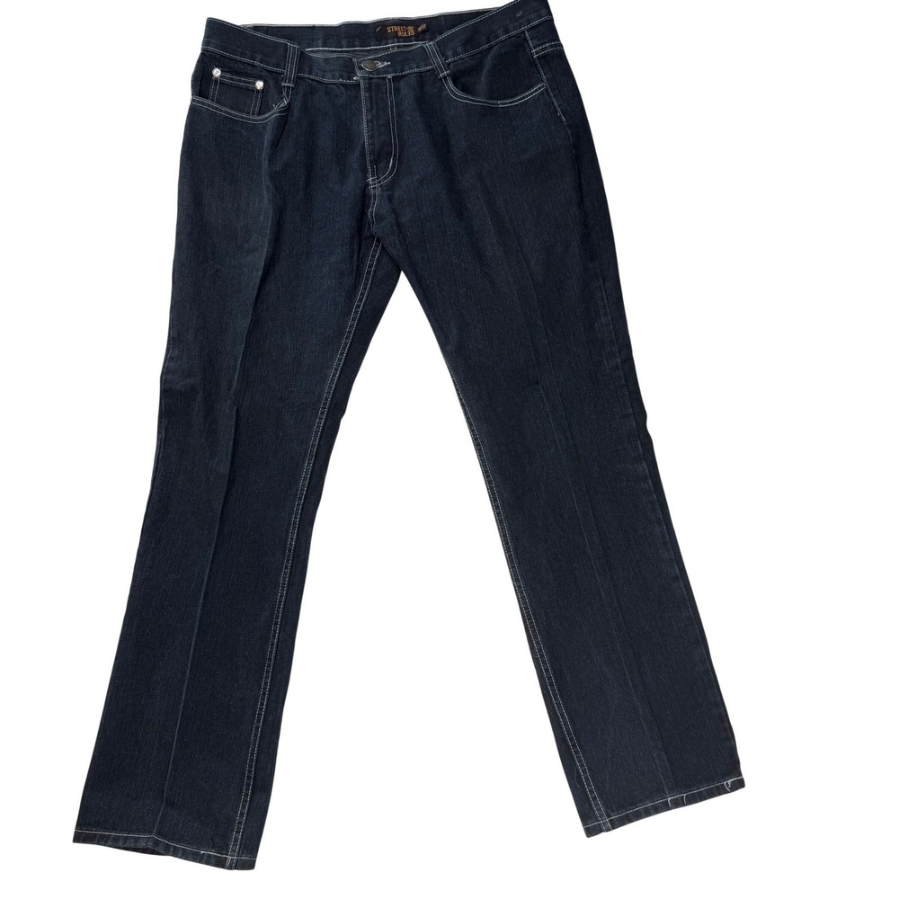 Street Rules Mens Dark Wash Contrast Stitch Straight‎ Leg Denim Jeans 38x32